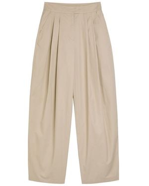 Emporio Armani Pleated Cotton-Poplin Trousers - Natural