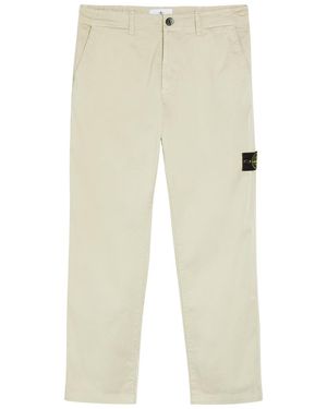 Stone Island Logo Stretch-Cotton Trousers - Natural