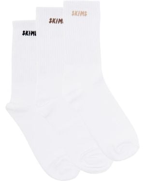 Skims Logo-Intarsia Cotton-Blend Socks - White