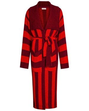 Dries Van Noten Tomo Belted Striped Woven Cardigan - Red