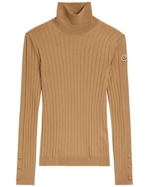 Moncler Ribbed Wool And Cashmere-Blend Top - Brown