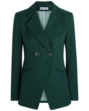 Veronica Beard Amos Double-Breasted Woven Blazer Jacket - Green