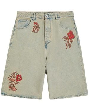Drole de Monsieur Dusty Brodé Fleurs Embroidered Shorts - Grey