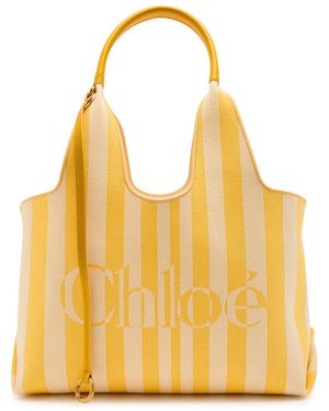 Chloé Stripy East-West Canvas Tote Bag - Yellow