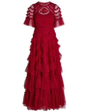 Needle & Thread Aviana Ruffled Embroidered Tulle Gown