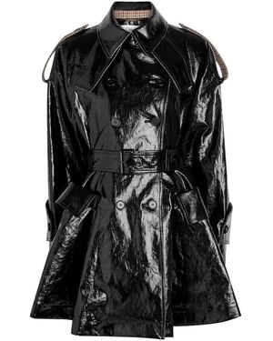 Chloé Houndstooth-Trimmed Coated Linen Trench Coat - Black