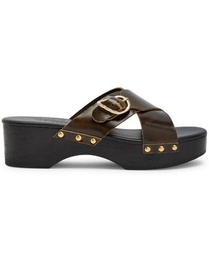Ancient Greek Sandals Marilisa Stud-Embellished Leather Clog Sandals - Brown