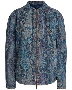 Etro Patterned Denim Jacket - Blue