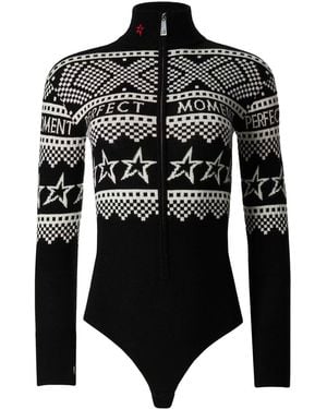 Perfect Moment Intarsia-Knit Merino Wool Bodysuit - Black