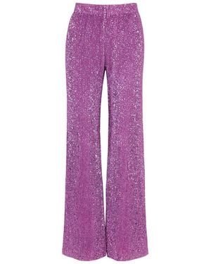 Stine Goya Markus Sequin-embellished Metallic-knit Trousers - Purple