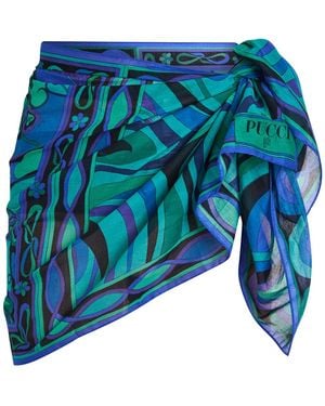 Emilio Pucci Printed Semi-Sheer Cotton Sarong - Blue