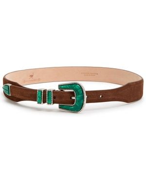 Silver Ostrich Crazy Suede Belt - White