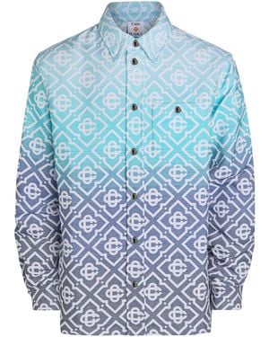 CASABLANCA Logo-Monogrammed Woven Overshirt - Blue