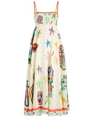 ALÉMAIS Players Printed Linen Maxi Dress - White
