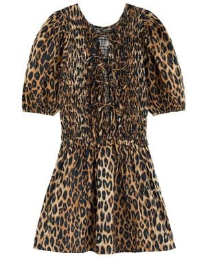 Damson Madder Bluebelle Reversible-Print Cotton Mini Dress - Brown