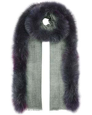 AMA Pure Fur-Trimmed Wool Scarf - Gray