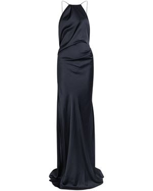 Victoria Beckham Draped Halterneck Satin-Crepe Gown - Blue