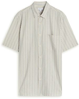 Sunspel Striped Embroidered Cotton Shirt - White