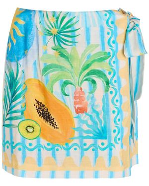 Never Fully Dressed Rio Printed Woven Mini Wrap Skirt - Blue