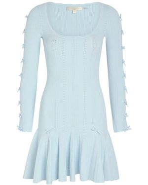 LoveShackFancy Seychelle Bow-Appliquéd Pointelle-Knit Mini Dress - Blue