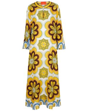 La DoubleJ Flying Floral-Print Silk Maxi Dress - Metallic