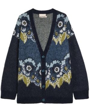 ALÉMAIS Madalena Floral-Intarsia Knit Cardigan - Blue