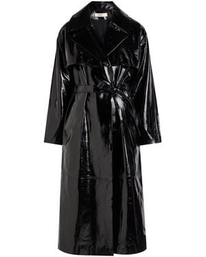 SKIIM Karla Belted Patent Leather Trench Coat - Black