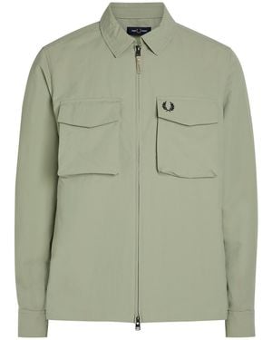 Fred Perry Logo-Embroidered Crinkled Shell Overshirt - Green