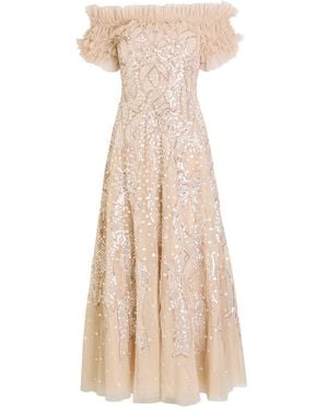 Needle & Thread Off-The-Shoulder Sequin-Embellished Tulle Gown - Natural
