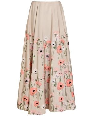 BERNADETTE Kennedy Floral-Embellished Satin-Poplin Maxi Skirt - Natural