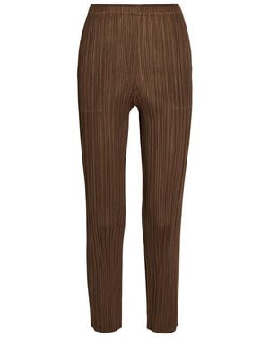 Pleats Please Issey Miyake Pleated Tapered-Leg Woven Trousers - Brown