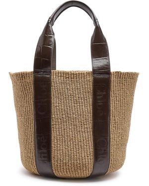 Chloé Sense Leather And Raffia Basket Bag - Brown