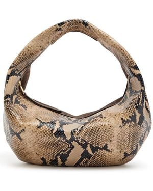 KHAITE Olivia Medium Snake-Effect Suede And Leather Top Handle Bag - Brown