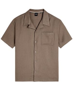 BOSS Logo-Embroidered Cotton Shirt - Brown