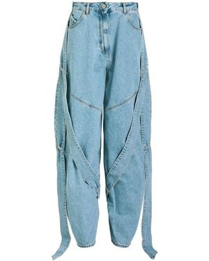 The Attico Tie-Embellished Barrel-Leg Jeans - Blue