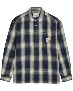 Carhartt Plaid Logo-Appliqué Woven Shirt - Blue