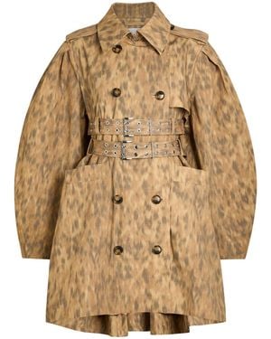 Ganni Leopard-Print Stretch-Cotton Poplin Trench Coat - Natural