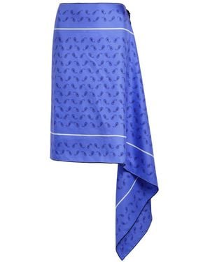 Otzio Margot Printed Asymmetric Silk Midi Skirt - Blue