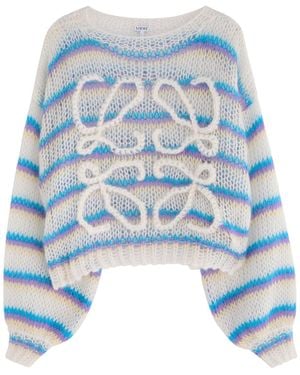 Loewe Anagram Striped Mohair-Blend Jumper - Blue