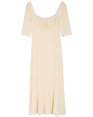 Reformation Laverna Lace-Trim Chiffon Midi Dress - Natural