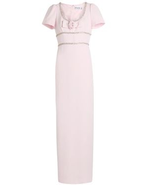 Self-Portrait Crepe Crystal Trim Maxi Dress - Pink