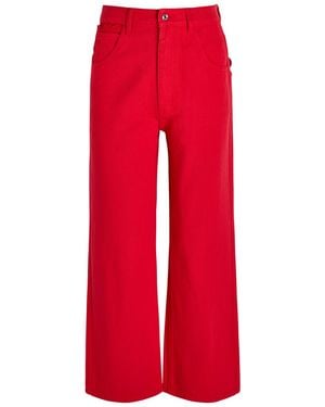 Never Fully Dressed Scallop Cropped Wide-Leg Jeans - Red