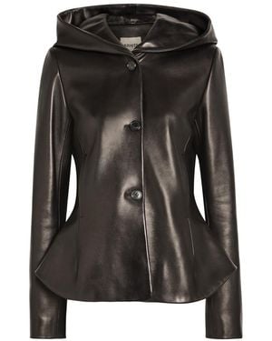 KHAITE June Hooded Peplum-Hem Leather Jacket - Black