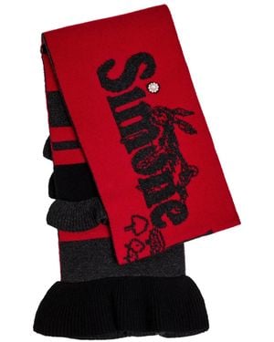 Simone Rocha Striped Ruffle-Trimmed Wool-Blend Scarf - Red
