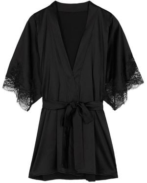 Fleur Of England Signature Silk-Blend Robe - Black