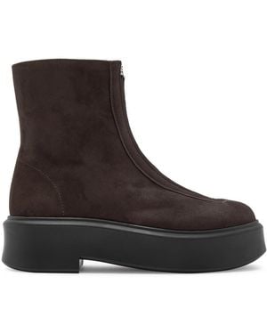 The Row Zipped 1 Suede Ankle Boots - Brown