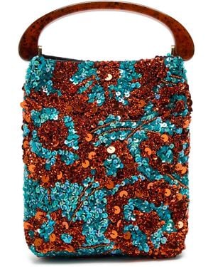 Dries Van Noten Embellished Satin Top Handle Bag - Red