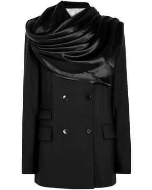 Maria McManus Draped Double-Breasted Wool Blazer - Black