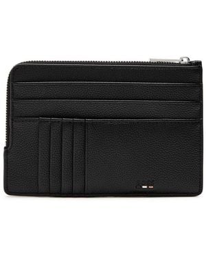 BOSS Ray Logo Grained Leather Card Holder - Black