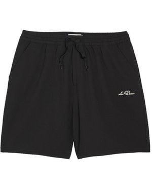 Les Deux Logo-Embroidered Seersucker Swim Shorts - Black
